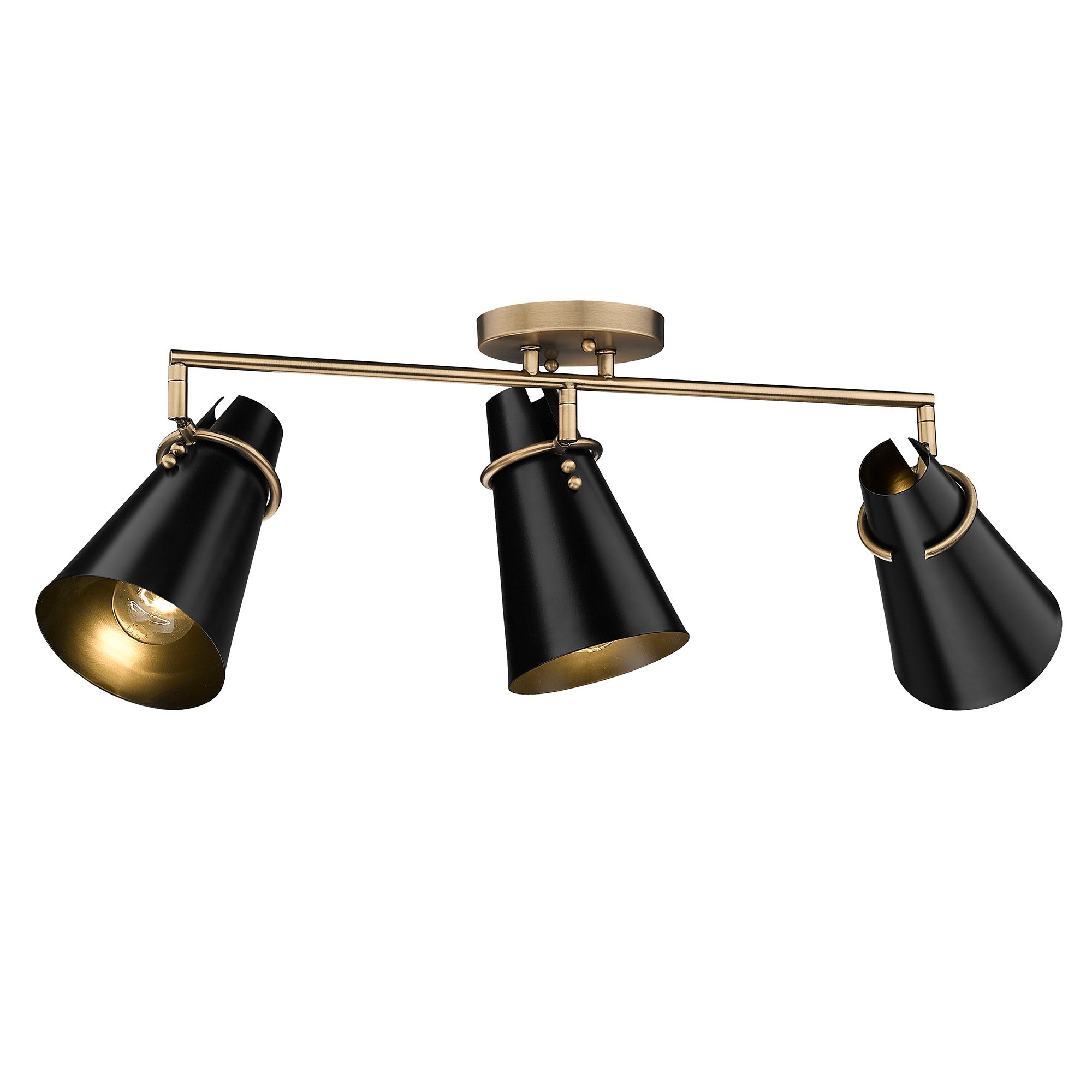 Golden Lighting Reeva 3-light Semi-Flush Mount in Modern Brass and Matte Black shade - - Golden Lighting