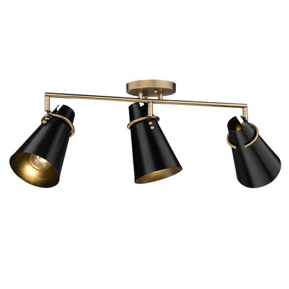 Golden Lighting Reeva 3-light Semi-Flush Mount in Modern Brass and Matte Black shade - - Golden Lighting