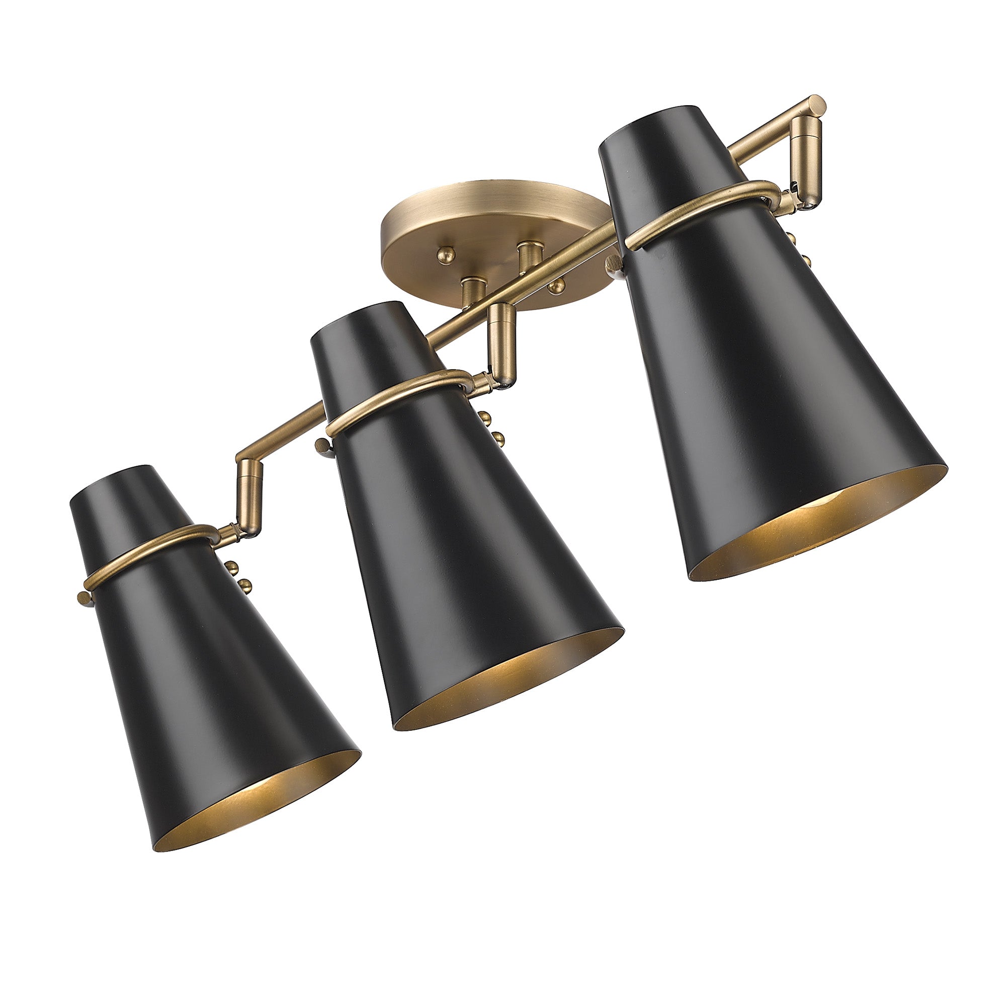 Golden Lighting Reeva 3-light Semi-Flush Mount in Modern Brass and Matte Black shade - - Golden Lighting