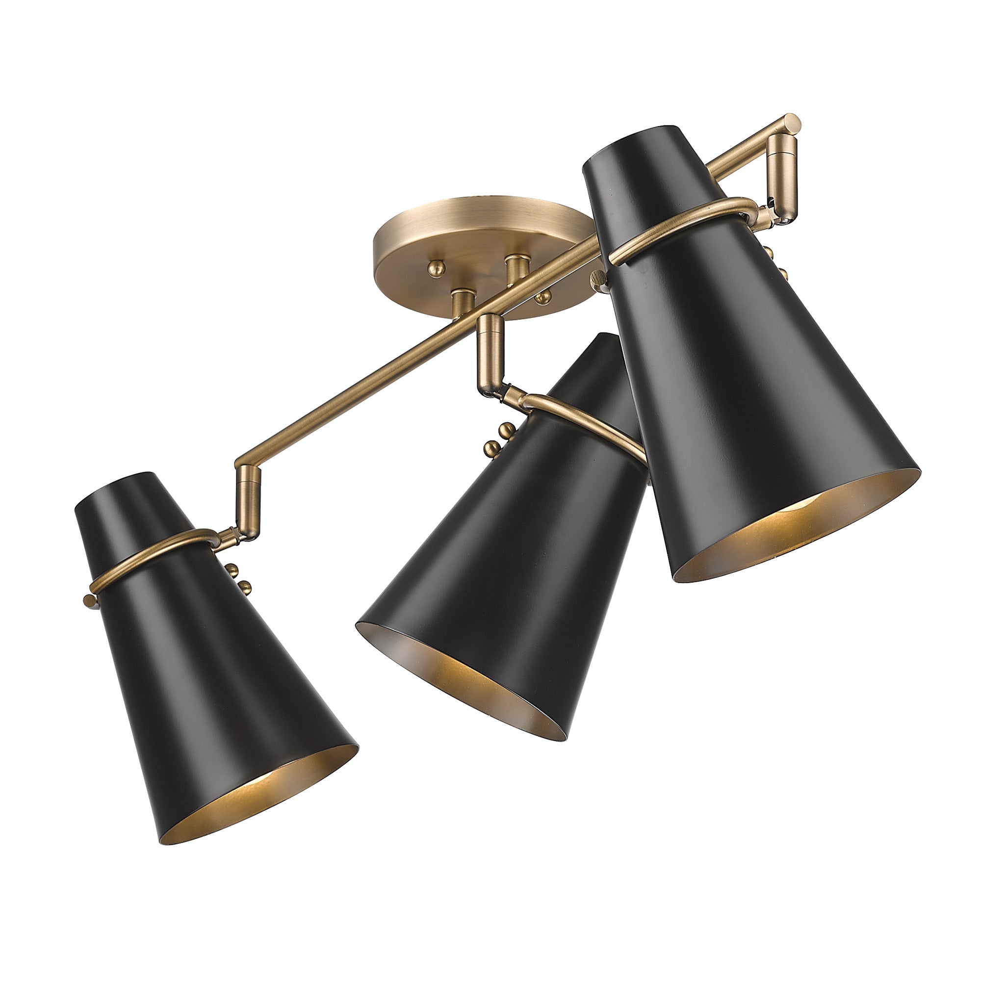 Golden Lighting Reeva 3-light Semi-Flush Mount in Modern Brass and Matte Black shade - - Golden Lighting