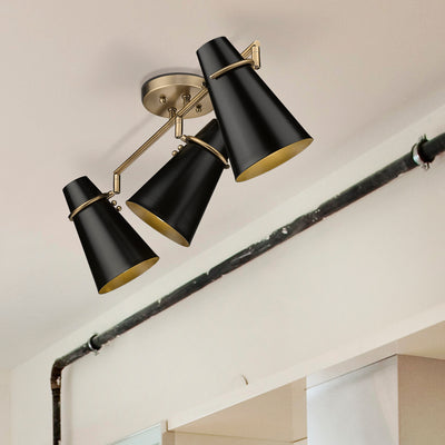 Golden Lighting Reeva 3-light Semi-Flush Mount in Modern Brass and Matte Black shade - - Golden Lighting