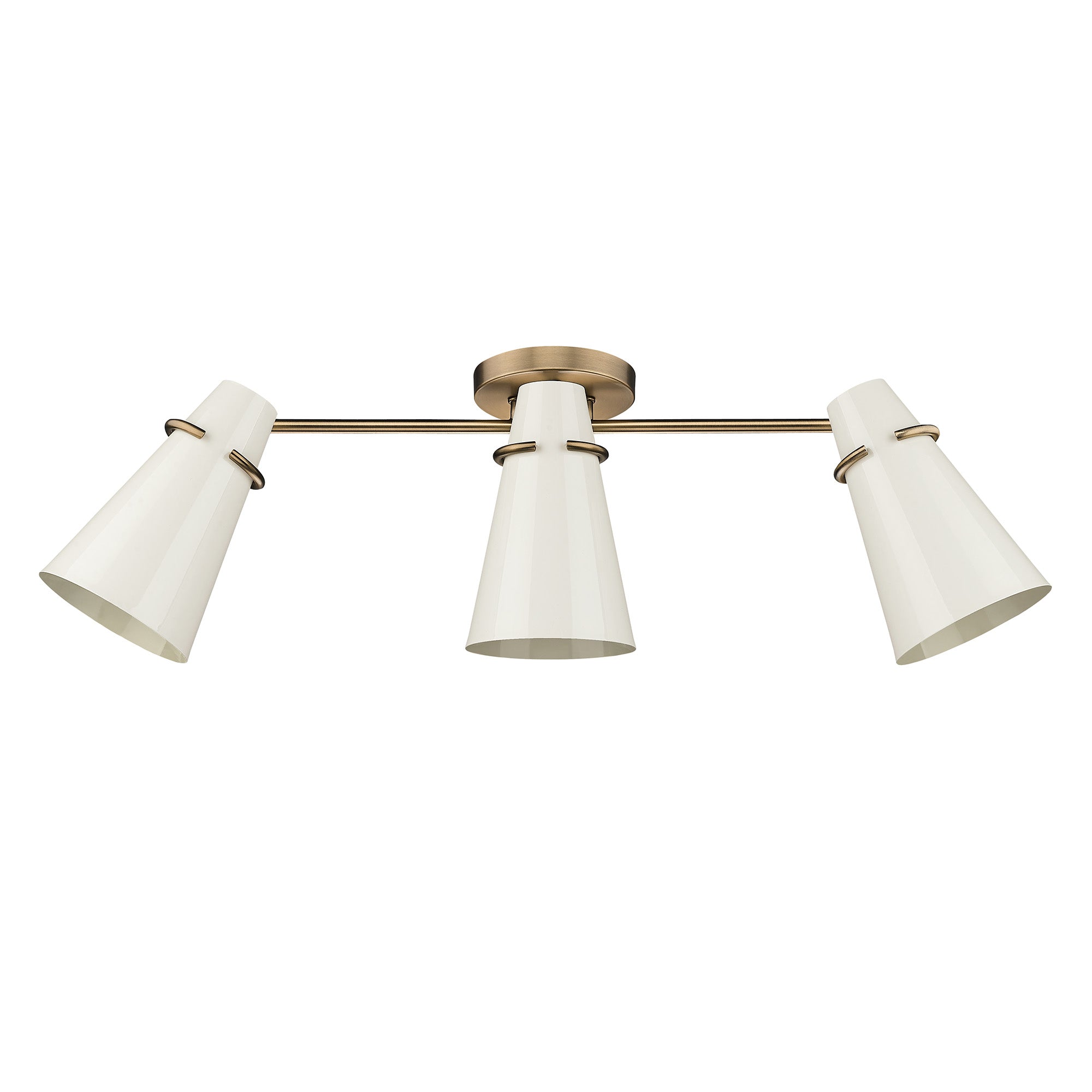 Golden Lighting Reeva 3-light Semi-Flush Mount in Modern Brass and Glossy Ecru shade - - Golden Lighting