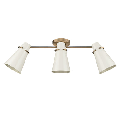 Golden Lighting Reeva 3-light Semi-Flush Mount in Modern Brass and Glossy Ecru shade - - Golden Lighting