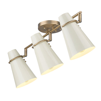 Golden Lighting Reeva 3-light Semi-Flush Mount in Modern Brass and Glossy Ecru shade - - Golden Lighting