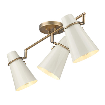 Golden Lighting Reeva 3-light Semi-Flush Mount in Modern Brass and Glossy Ecru shade - - Golden Lighting