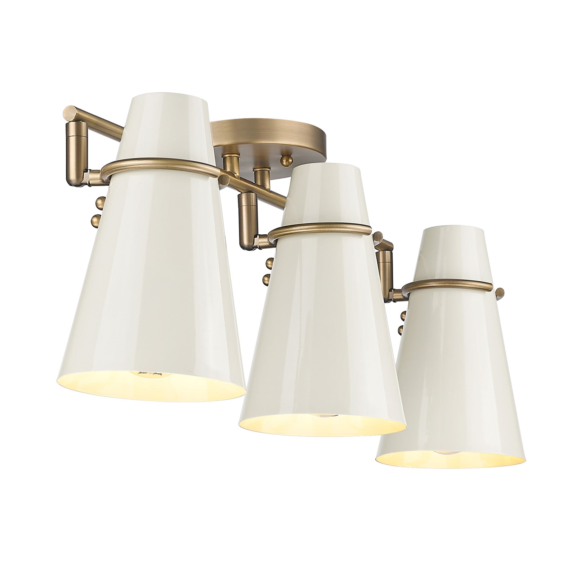 Golden Lighting Reeva 3-light Semi-Flush Mount in Modern Brass and Glossy Ecru shade - - Golden Lighting