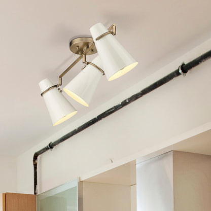 Golden Lighting Reeva 3-light Semi-Flush Mount in Modern Brass and Glossy Ecru shade - - Golden Lighting