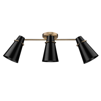 Reeva 3 Light Semi-Flush in Modern Brass with Matte Black Shade - - Golden Lighting