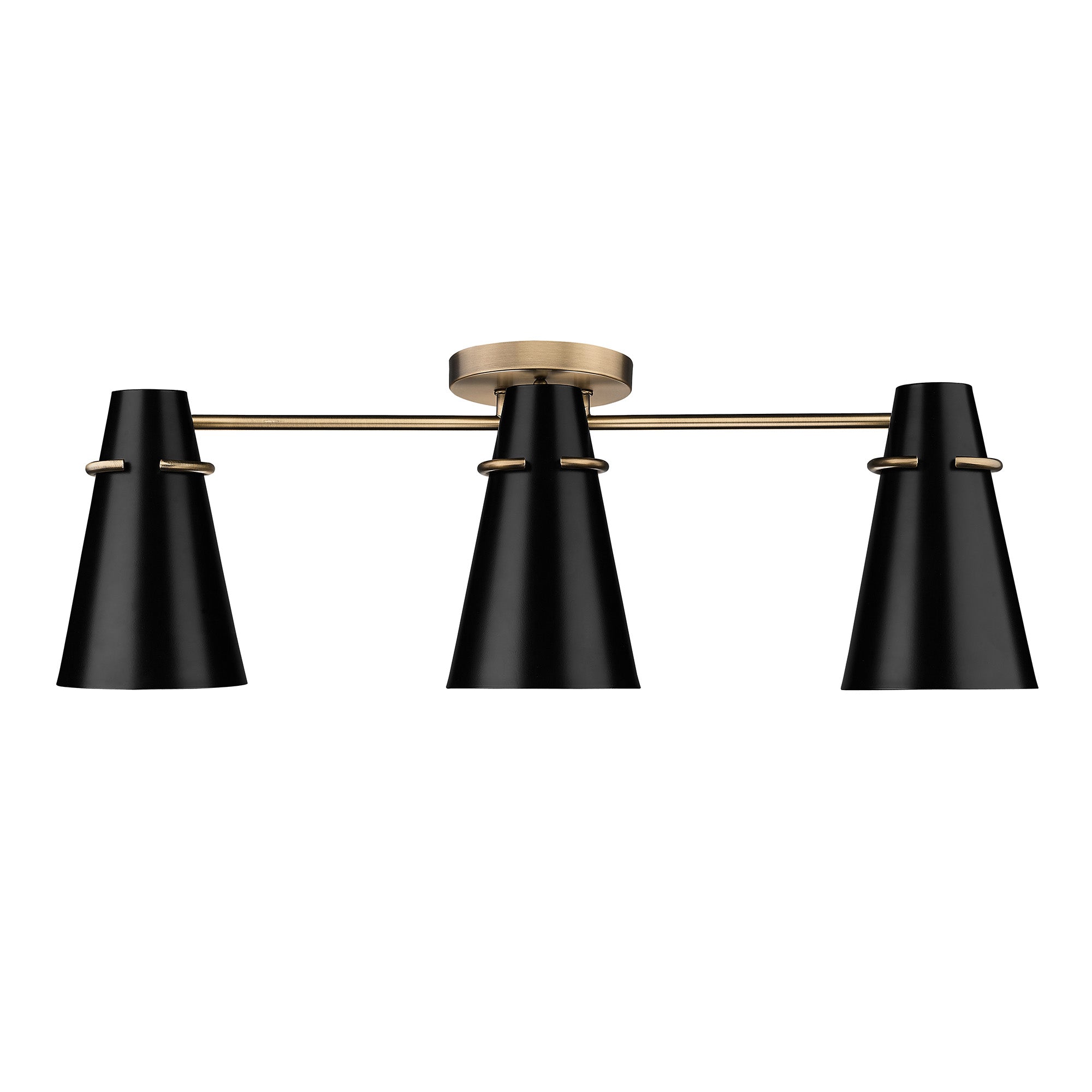 Reeva 3 Light Semi-Flush in Modern Brass with Matte Black Shade - Modern Brass / Matte Black / Black - Golden Lighting