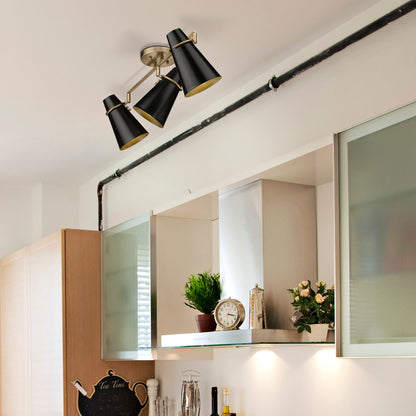 Reeva 3 Light Semi-Flush in Modern Brass with Matte Black Shade - Default Title - Golden Lighting