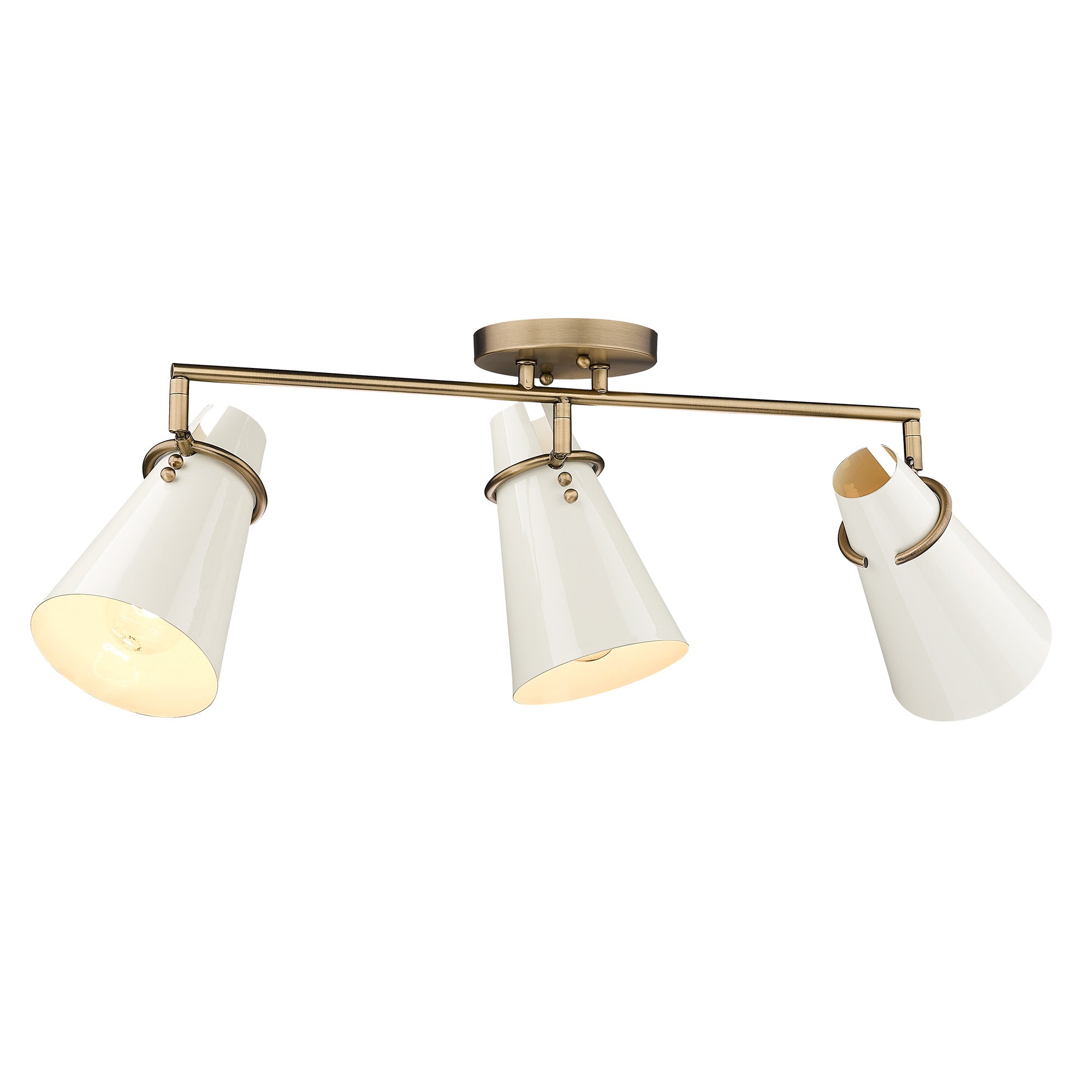 Golden Lighting Reeva 3-light Semi-Flush Mount in Modern Brass and Glossy Ecru shade