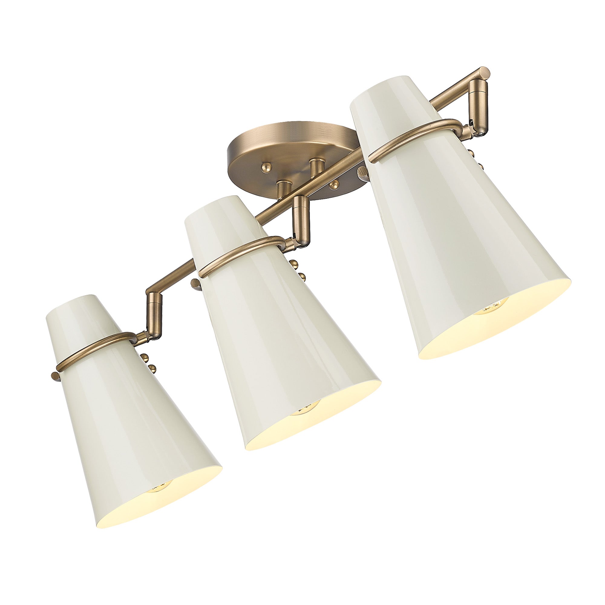 Reeva 3 Light Semi-Flush in Modern Brass with Glossy Ecru Shade - Modern Brass / Glossy Ecru / Beige - Golden Lighting