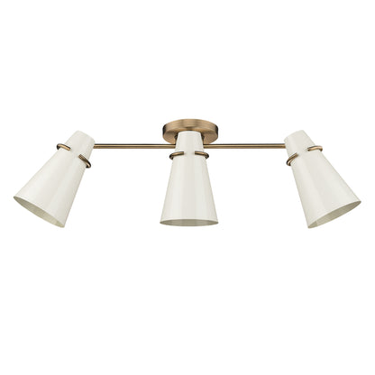 Reeva 3 Light Semi-Flush in Modern Brass with Glossy Ecru Shade - - Golden Lighting