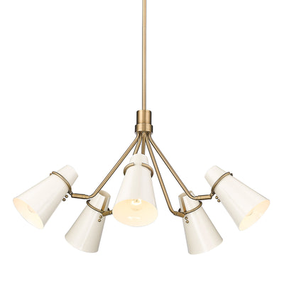 Golden Lighting Reeva 5-light Chandelier in Modern Brass and Glossy Ecru shade - - Golden Lighting