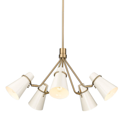 Golden Lighting Reeva 5-light Chandelier in Modern Brass and Glossy Ecru shade - - Golden Lighting