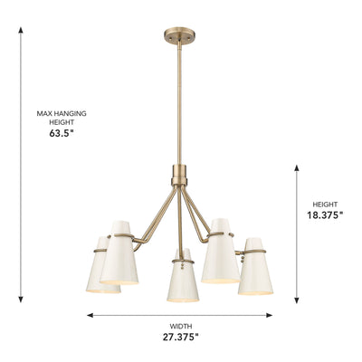 Golden Lighting Reeva 5-light Chandelier in Modern Brass and Glossy Ecru shade - - Golden Lighting