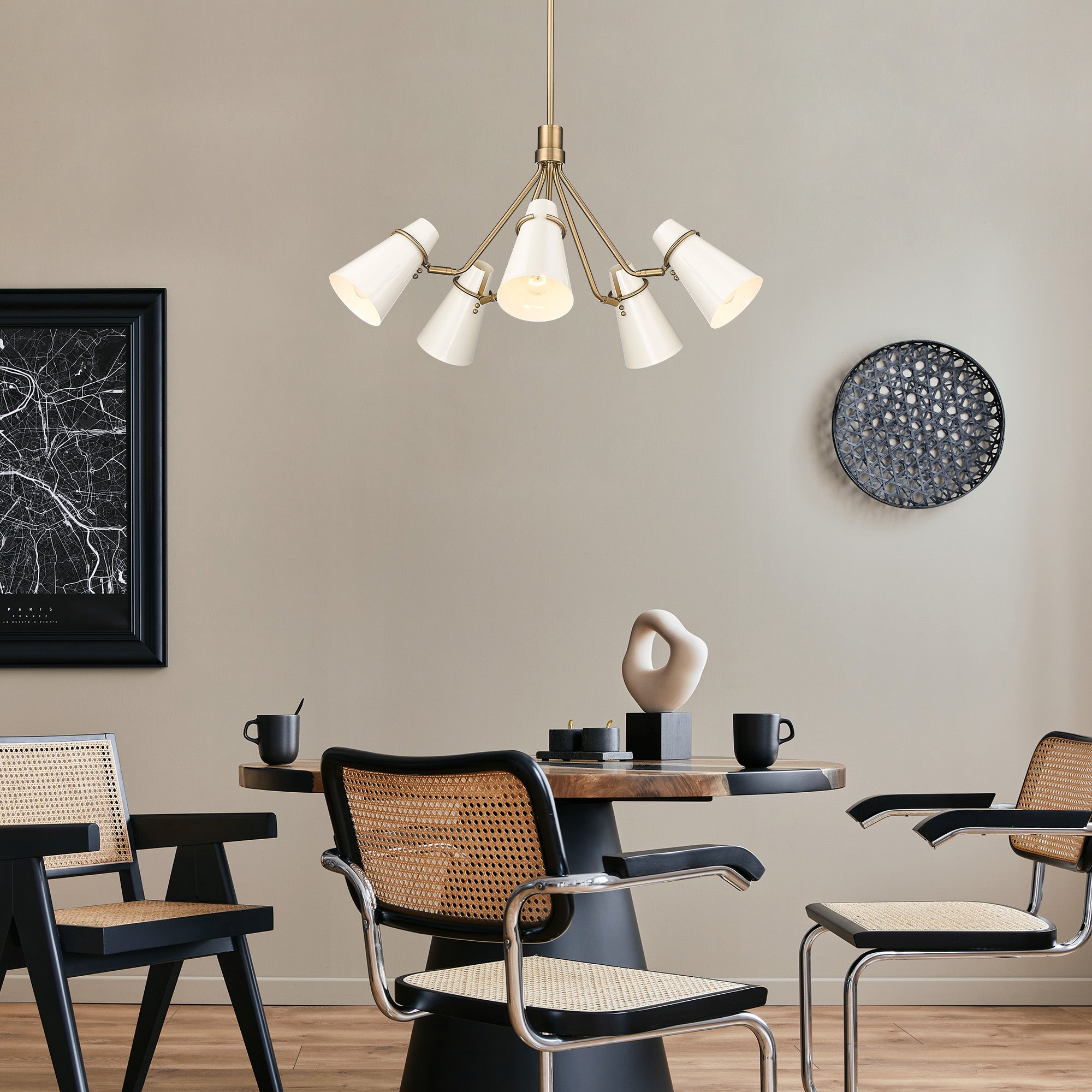 Golden Lighting Reeva 5-light Chandelier in Modern Brass and Glossy Ecru shade - - Golden Lighting