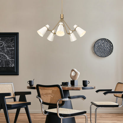 Golden Lighting Reeva 5-light Chandelier in Modern Brass and Glossy Ecru shade - - Golden Lighting