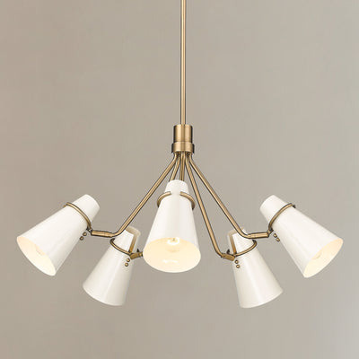 Golden Lighting Reeva 5-light Chandelier in Modern Brass and Glossy Ecru shade - - Golden Lighting