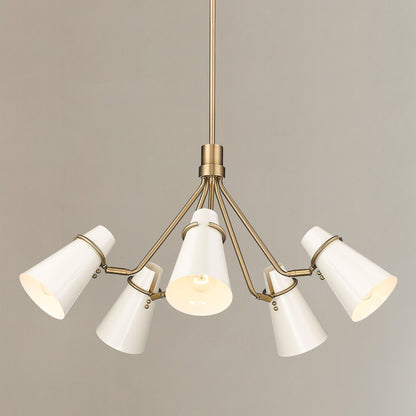 Golden Lighting Reeva 5-light Chandelier in Modern Brass and Glossy Ecru shade - - Golden Lighting