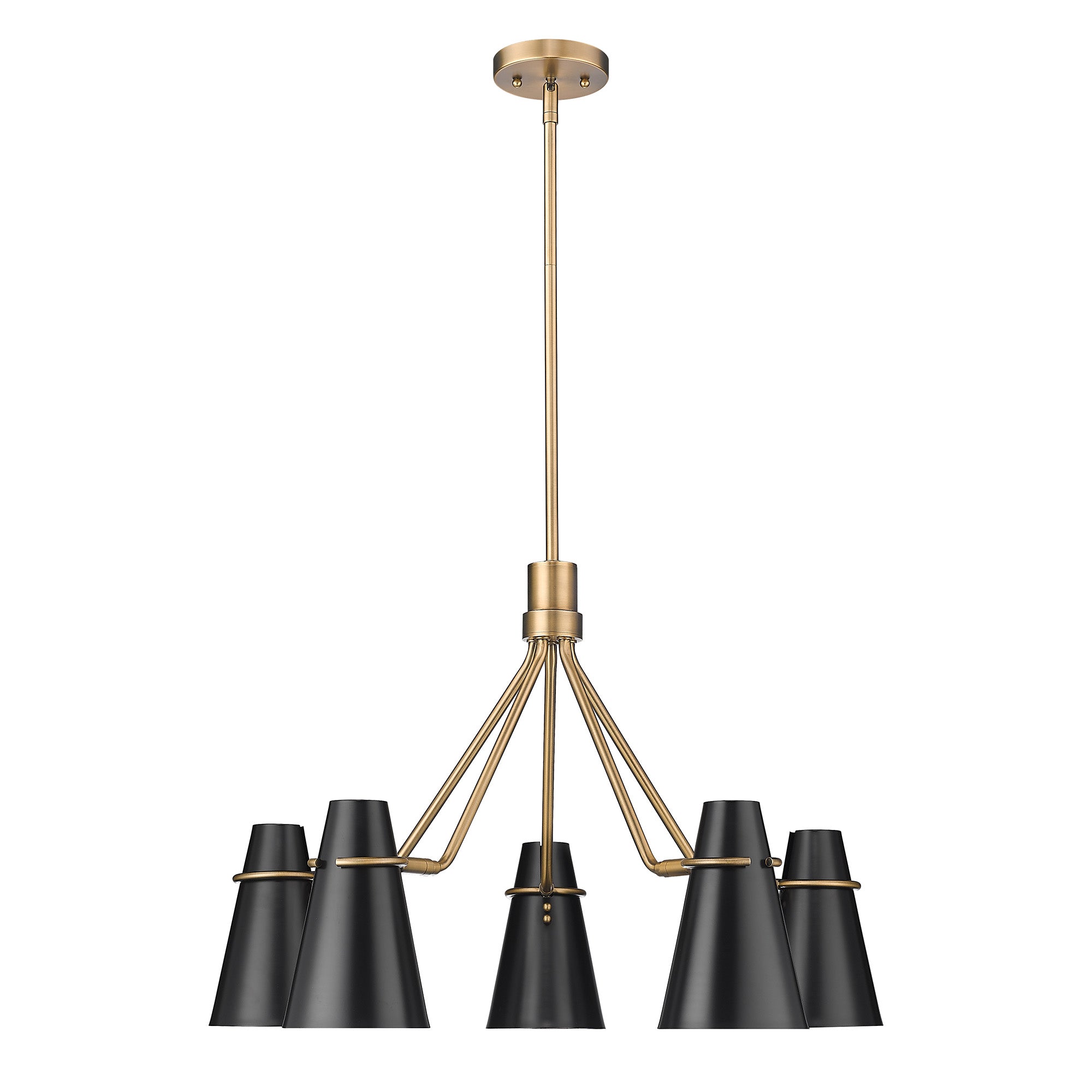 Reeva 5 Light Chandelier in Modern Brass with Matte Black Shade - Modern Brass / Matte Black / Black - Golden Lighting