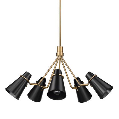 Reeva 5 Light Chandelier in Modern Brass with Matte Black Shade - - Golden Lighting