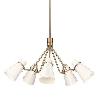 Reeva 5 Light Chandelier in Modern Brass with Glossy Ecru Shade - - Golden Lighting