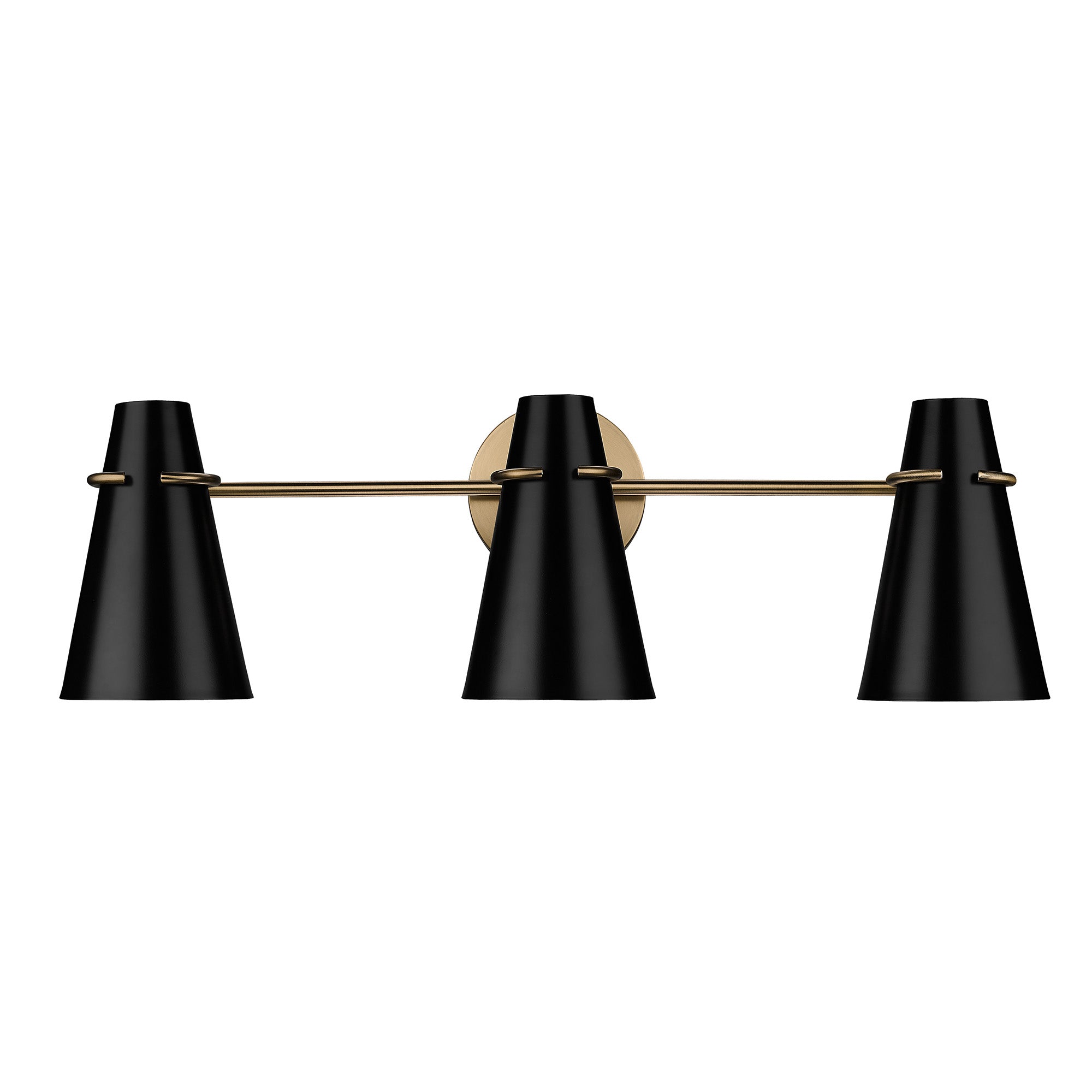 Reeva 3 Light Bath Vanity in Modern Brass with Matte Black Shade - Modern Brass / Matte Black / Black - Golden Lighting