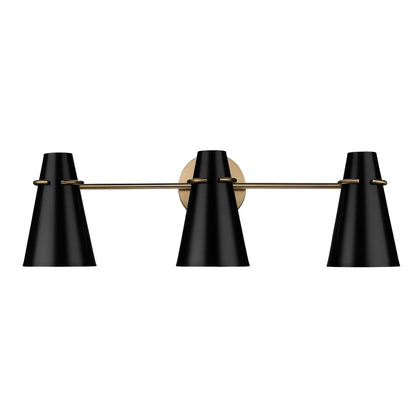 Reeva 3 Light Bath Vanity in Modern Brass with Matte Black Shade - Modern Brass / Matte Black / Black - Golden Lighting