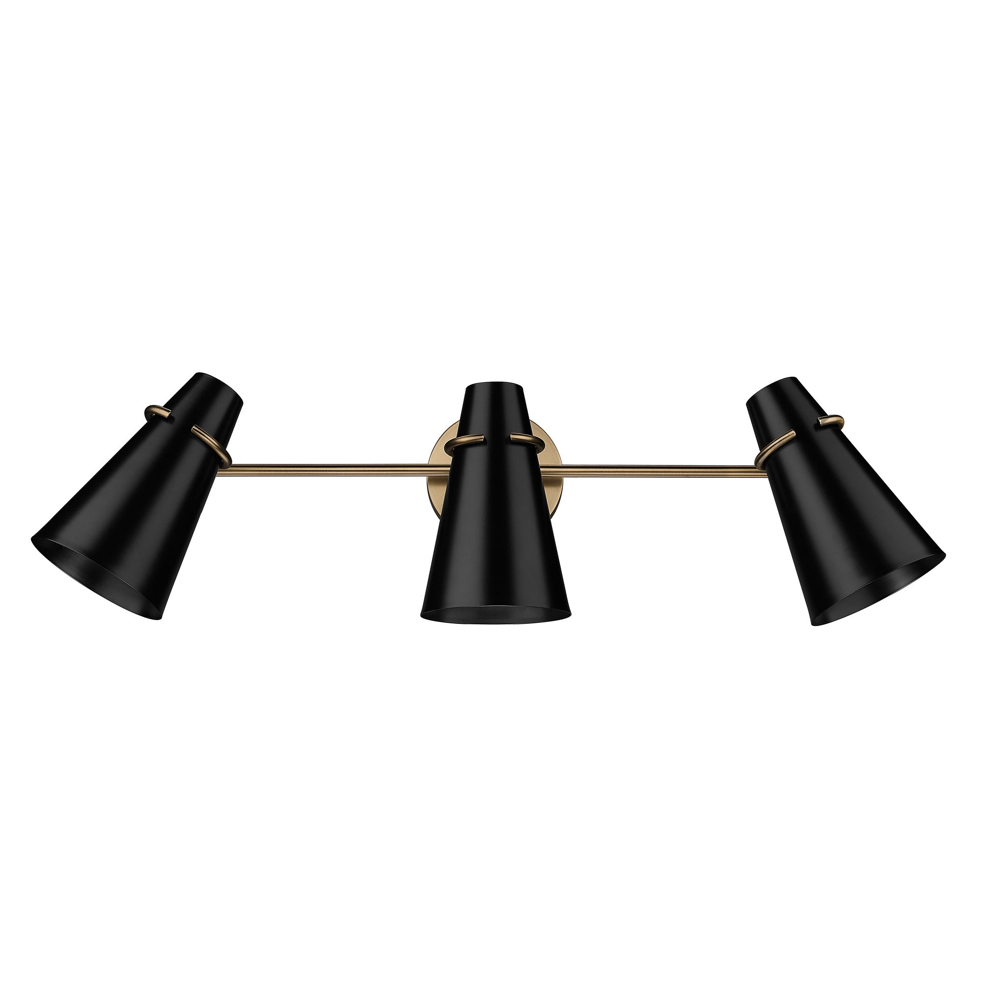 Reeva 3 Light Bath Vanity in Modern Brass with Matte Black Shade - - Golden Lighting