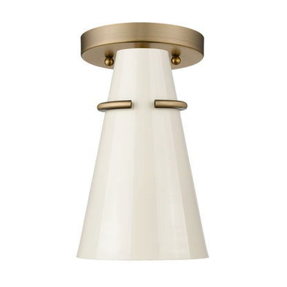 Golden Lighting Reeva 1-light Semi-Flush Mount in Modern Brass and Glossy Ecru shade - - Golden Lighting