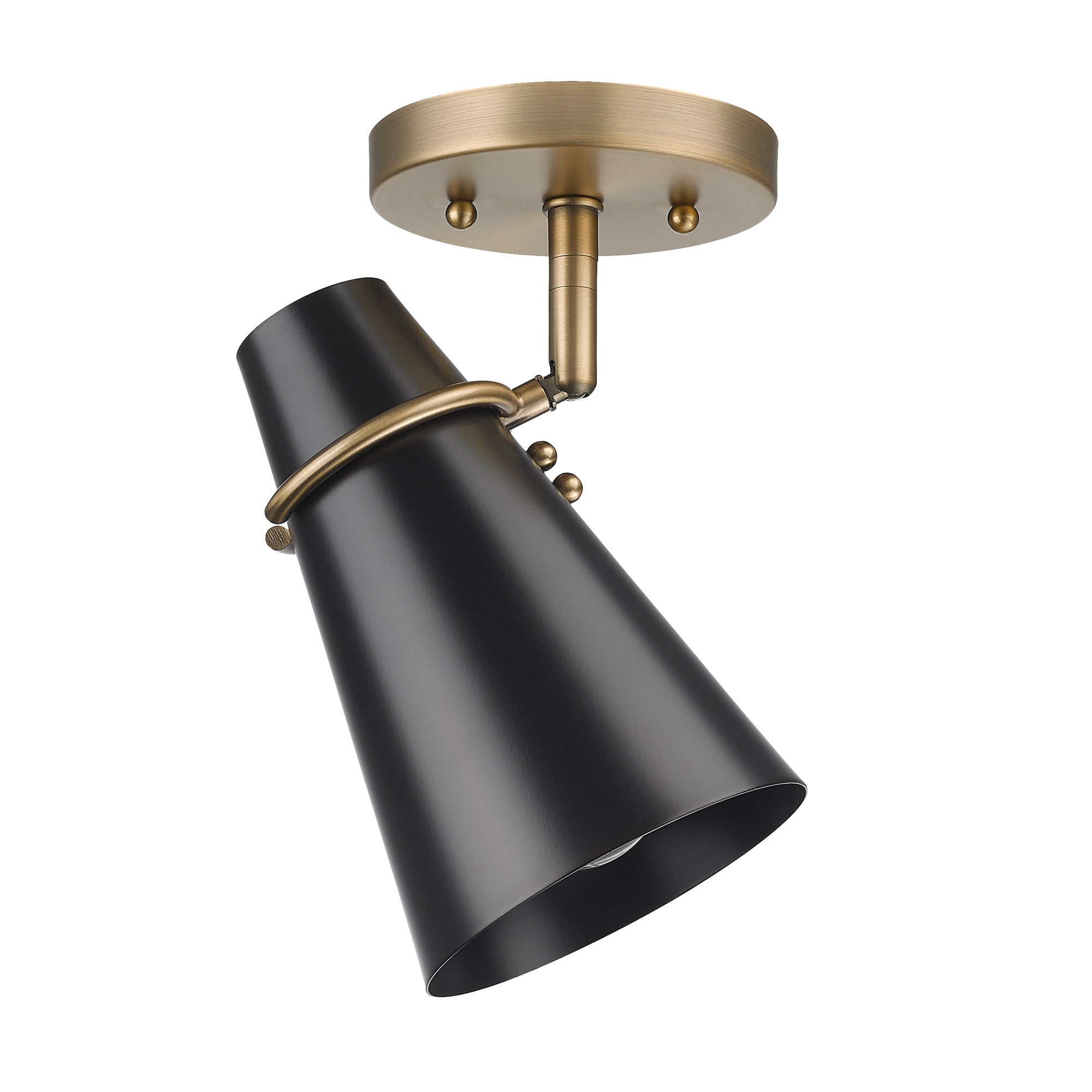 Reeva Semi-Flush in Modern Brass with Matte Black Shade - - Golden Lighting