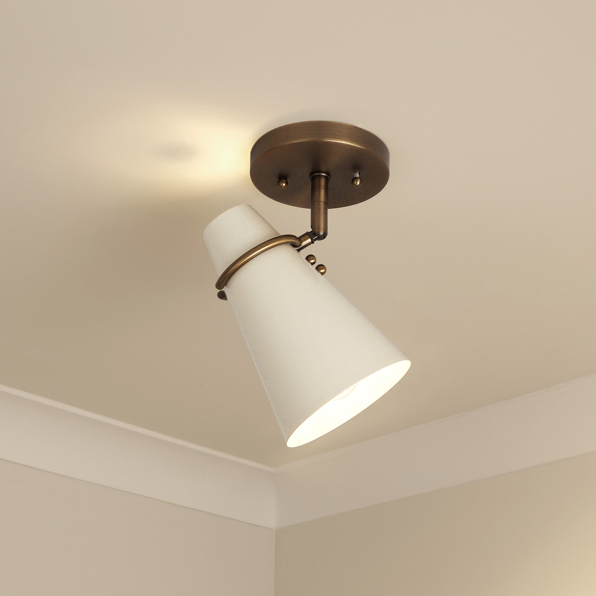 Golden Lighting Reeva 1-light Semi-Flush Mount in Modern Brass and Glossy Ecru shade