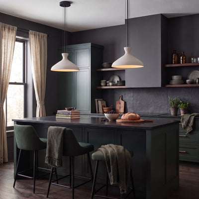 Aethera 1-light Pendant in Matte Black, AI-visualized kitchen scene - Golden Lighting