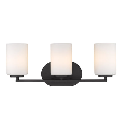 Manhattan 3 Light Bath Vanity in Matte Black - Matte Black / Opal / White - Golden Lighting