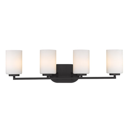 Manhattan 4 Light Bath Vanity in Matte Black - Matte Black / Opal / White - Golden Lighting