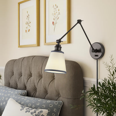 Yep by Golden Lighting Equinox 1-light Swing Arm Wall Lamp with Blue Trim shade - - Golden Lighting