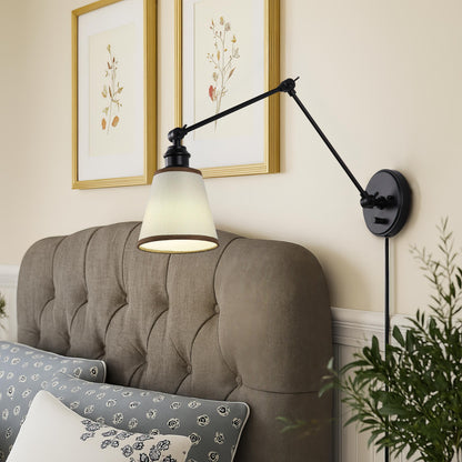 Yep by Golden Lighting Equinox 1-light Swing Arm Wall Lamp with Brown Trim shade
