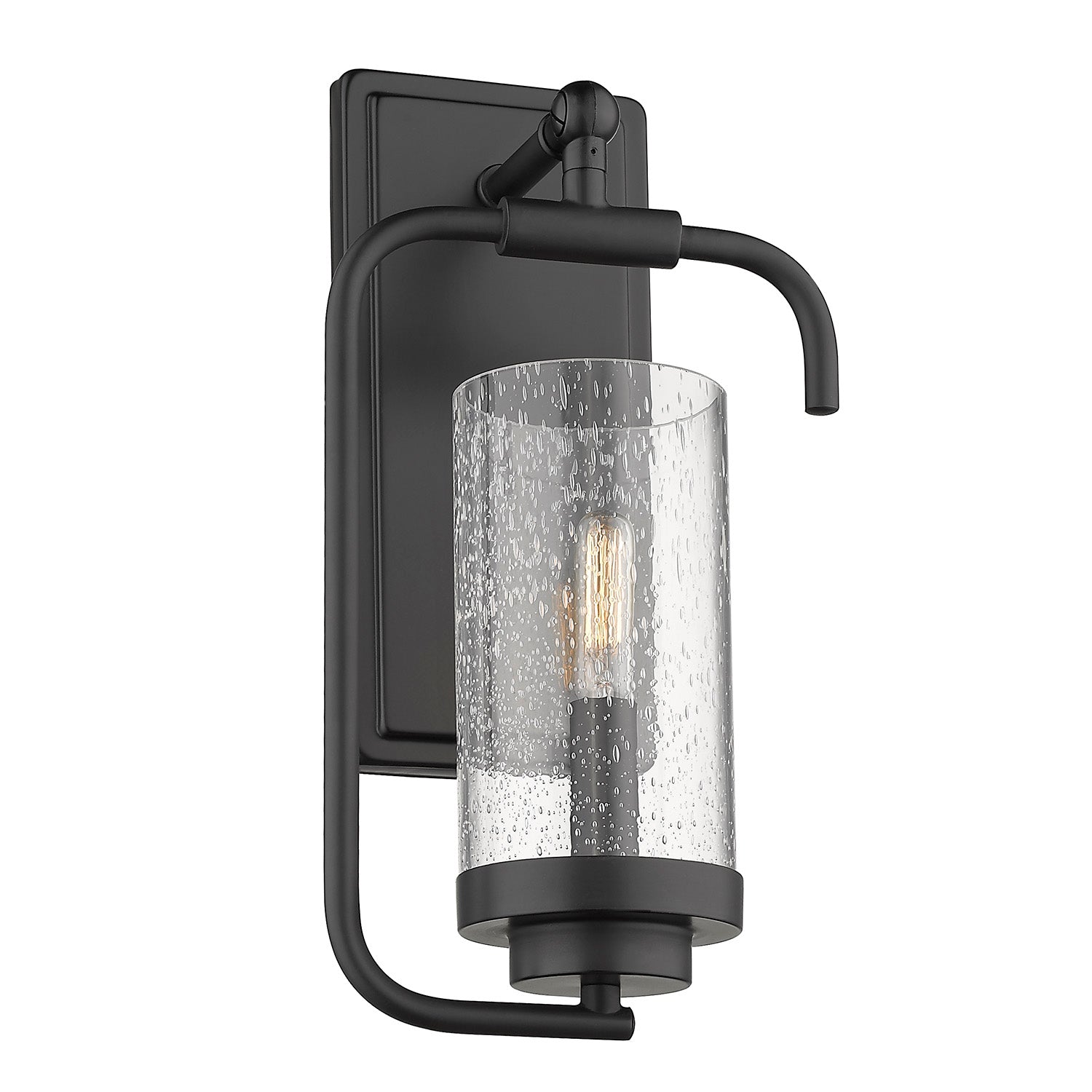 Holden 1-Light Wall Sconce in Matte Black - Matte Black / Seeded Glass / Clear - Golden Lighting