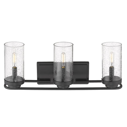 Holden 3-Light Bath Vanity in Matte Black - Matte Black / Seeded Glass / Clear - Golden Lighting