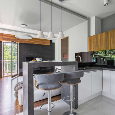 Golden Lighting Clarus 8in Integrated LED Pendant in White Sandstone Cement - - Golden Lighting