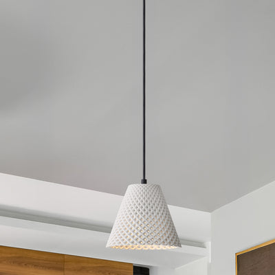 Golden Lighting Clarus 8in Integrated LED Pendant in White Sandstone Cement - - Golden Lighting