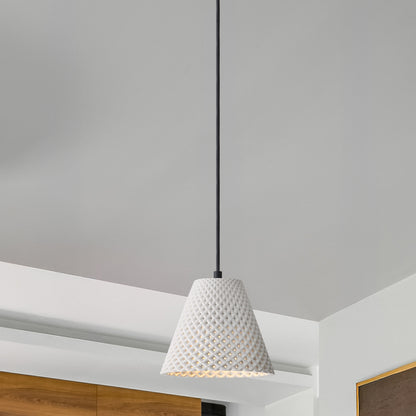 Golden Lighting Clarus 8in Integrated LED Pendant in White Sandstone Cement - - Golden Lighting