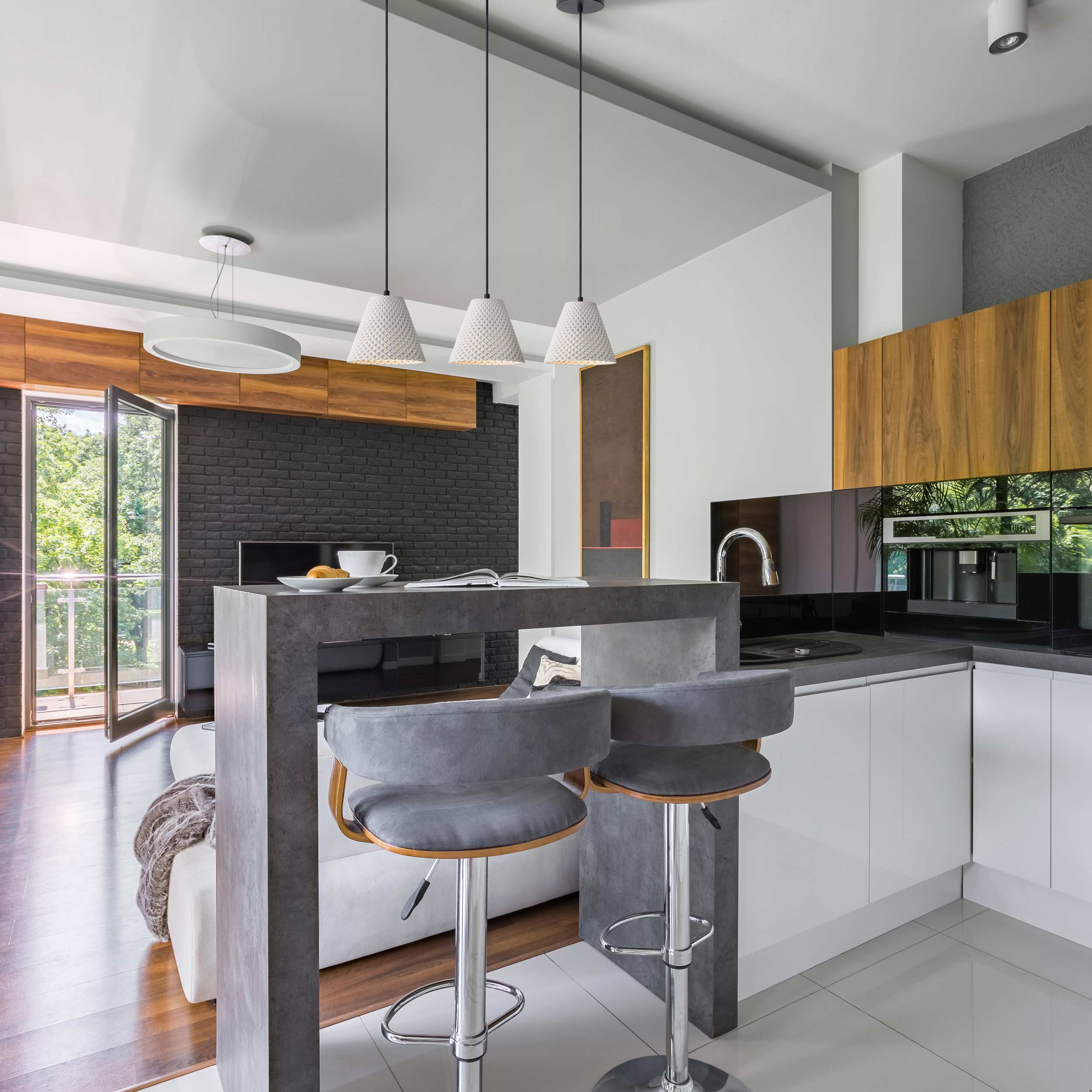 Golden Lighting Clarus 8in Integrated LED Pendant in White Sandstone Cement