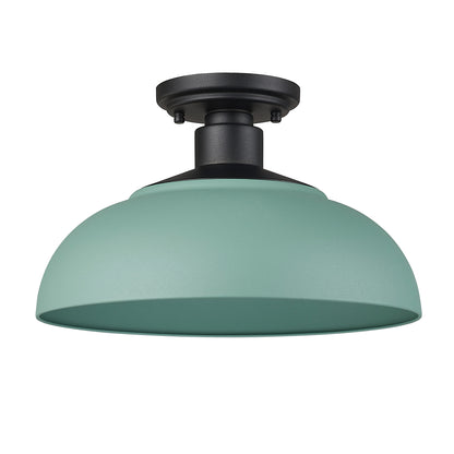Levitt Semi-Flush - Outdoor in Natural Black with Natural Teal Shade - - Golden Lighting