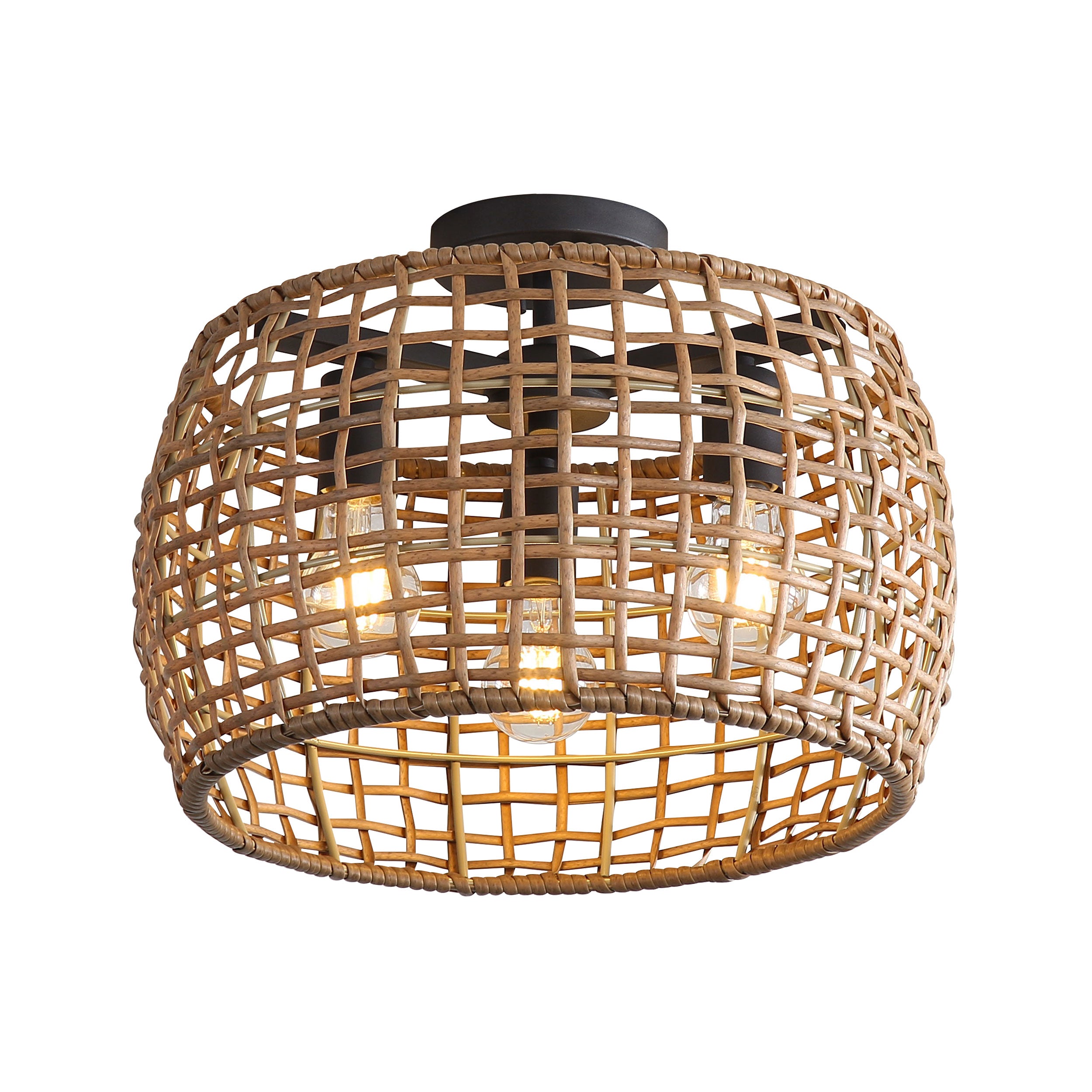 Weavelight 3-Light Semi-Flush in Natural Black with Maple All-Weather Wicker - - Golden Lighting
