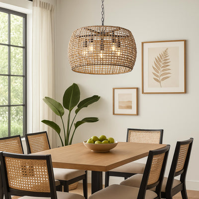 Weavelight 5-light Pendant in Natural Black, shown in a room setting - Golden Lighting