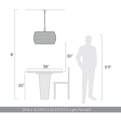 Weavelight 5-light Pendant in Natural Black, scale reference - Golden Lighting