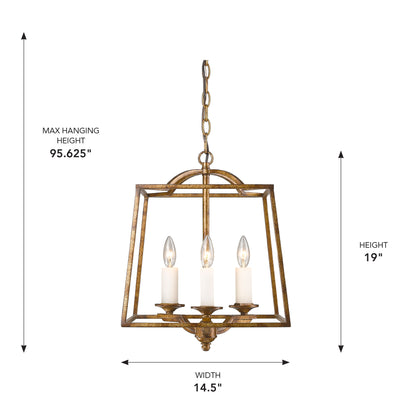 Golden Lighting Athena 3-light Pendant in Grecian Gold - - Golden Lighting