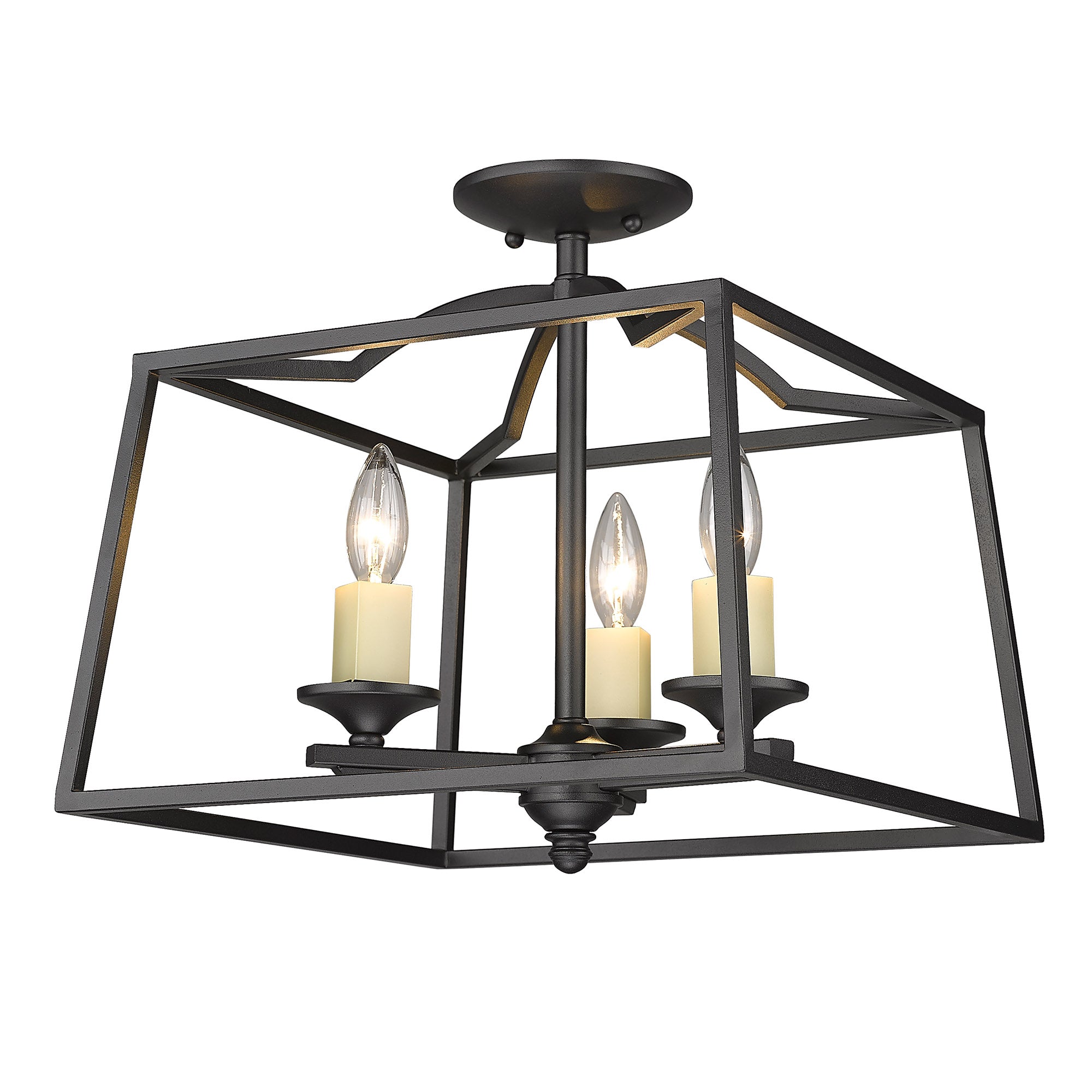 Athena NB 3 Light Semi-Flush in Natural Black - - Golden Lighting